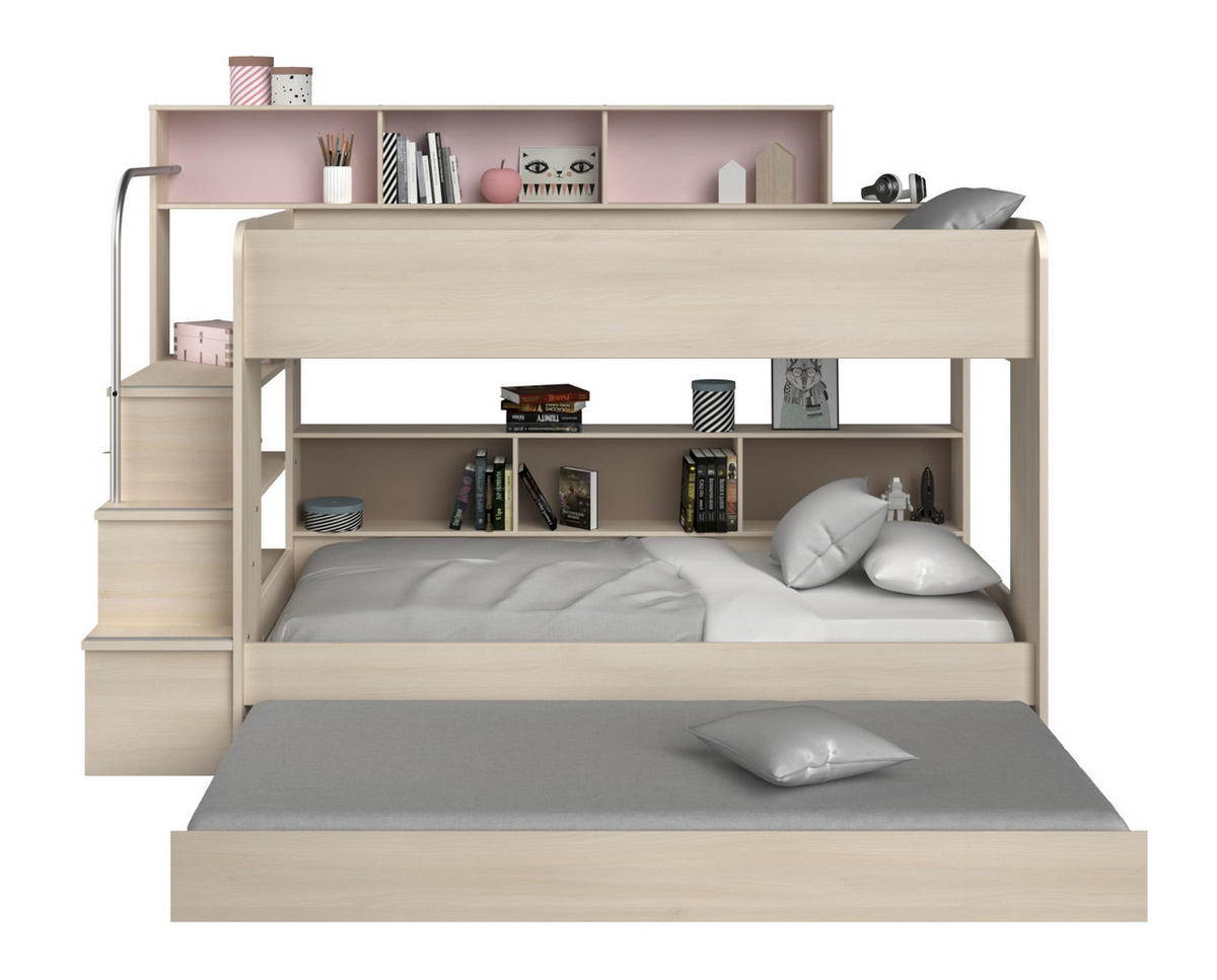 KINDERZIMMER Set 3-tlg mit Etagenbett Bettkasten und Kleiderschrank - Silberfarben/Akaziefarben, Holz/Holzwerkstoff (245/179/114cm) - Parisot Meuble