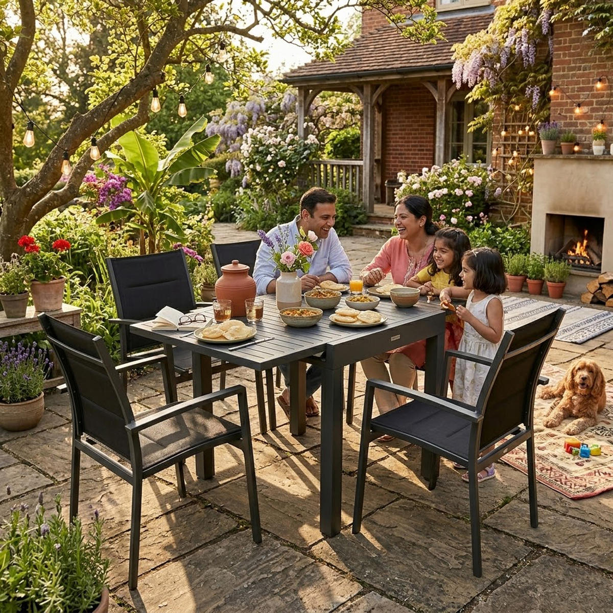 GARTEN-GARNITUR Sunderland - 5-teilig - Schwarz, Metall - TPFGarden