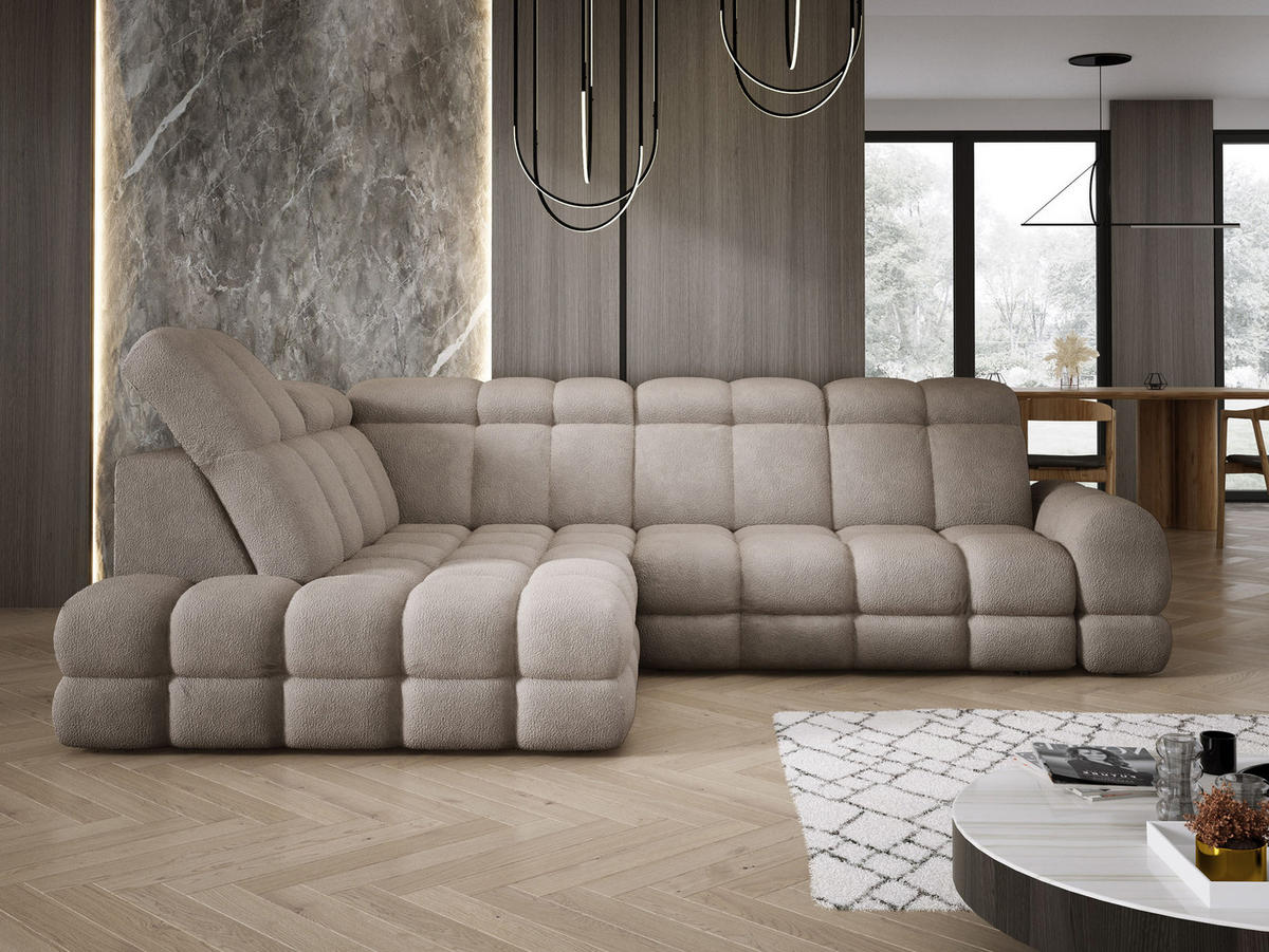 ECKSOFA TOLLO Anthology-stoff L-form 302x217x105 cm sand - Ecru, Holz/Textil (302/217cm) - DomoHome