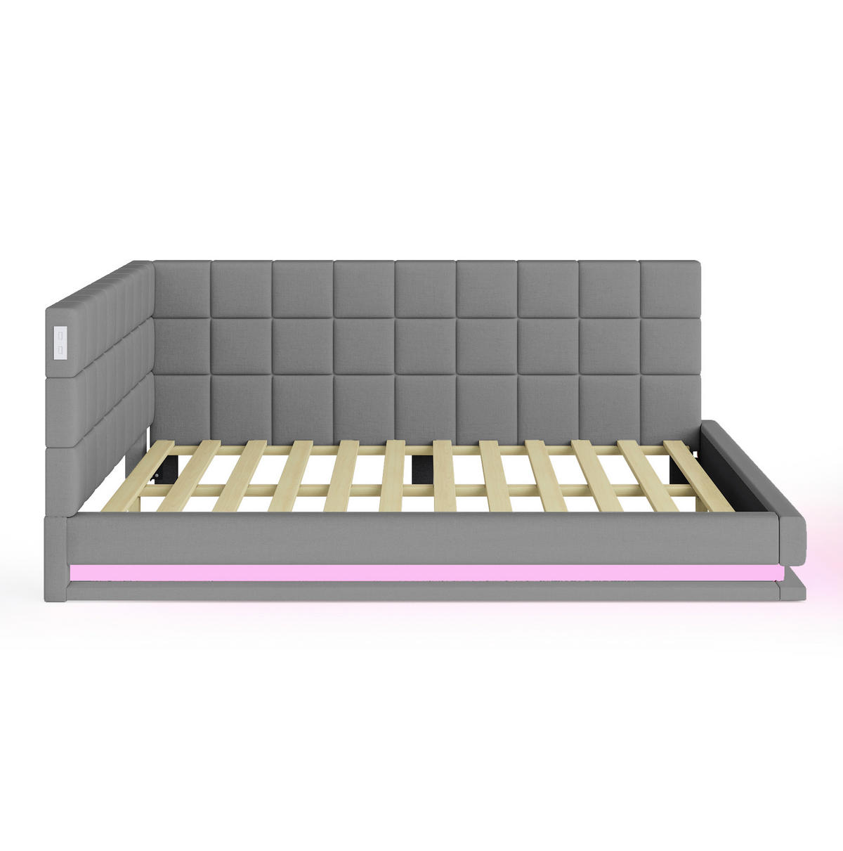 POLSTERBETT 140/200 cm grau aus Leinen mit LED und USB - Grau, Textil (140/200cm) - OKWISH