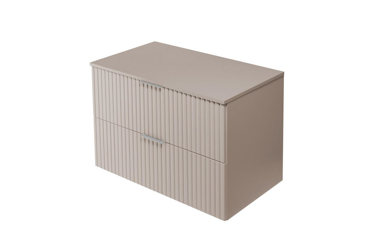 WASCHBECKUNTERSCHRANK, Kaschmir, 80 x 57 x 46 cm, silberner Griff + Arbeitsplatte - Beige/Silberfarben, Holzwerkstoff (80/57/46cm) - 3XE LIVING