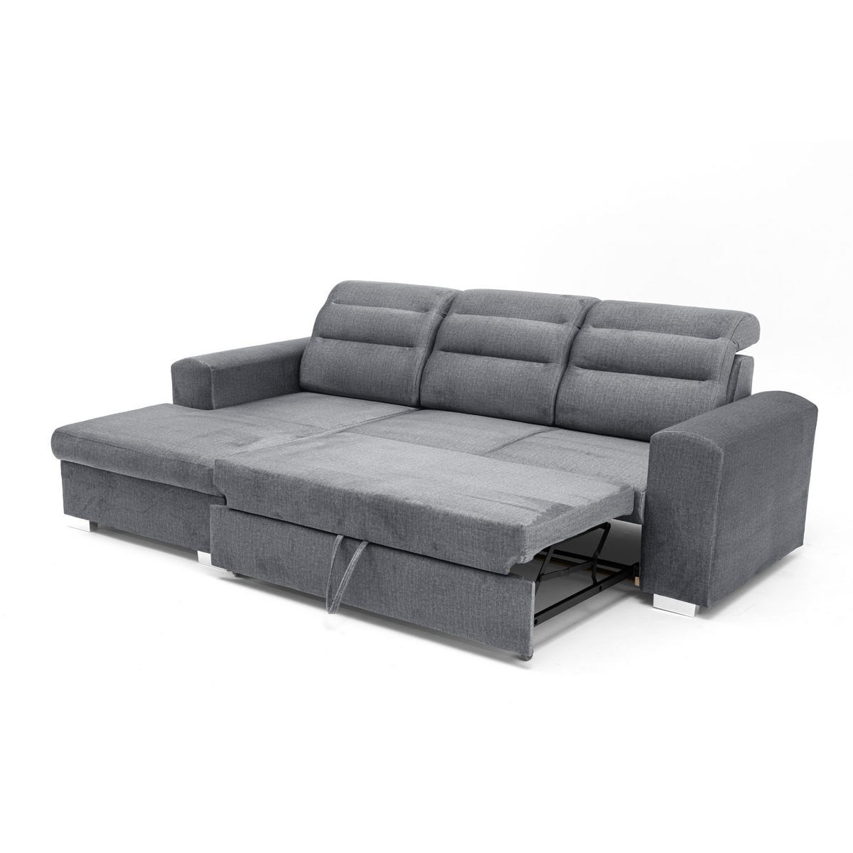 ECKSOFA CLOUD S Links mit Schlaffunktion 120x200 Velours Grau - Chromfarben/Grau, Holz/Kunststoff (155/260cm) - Muffo