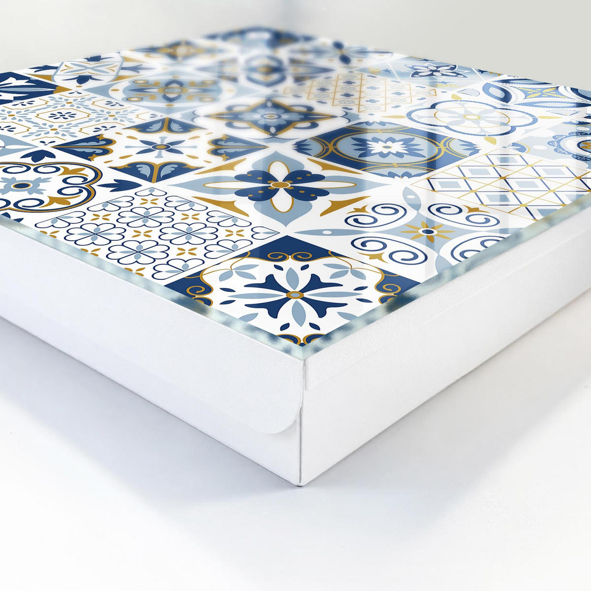 SCHLÜSSELBOX Weiß 30x30 cm – Türöffnung nach rechts - Bunte Fliesen - Blau, Metall (30/30/5cm) - TULUP