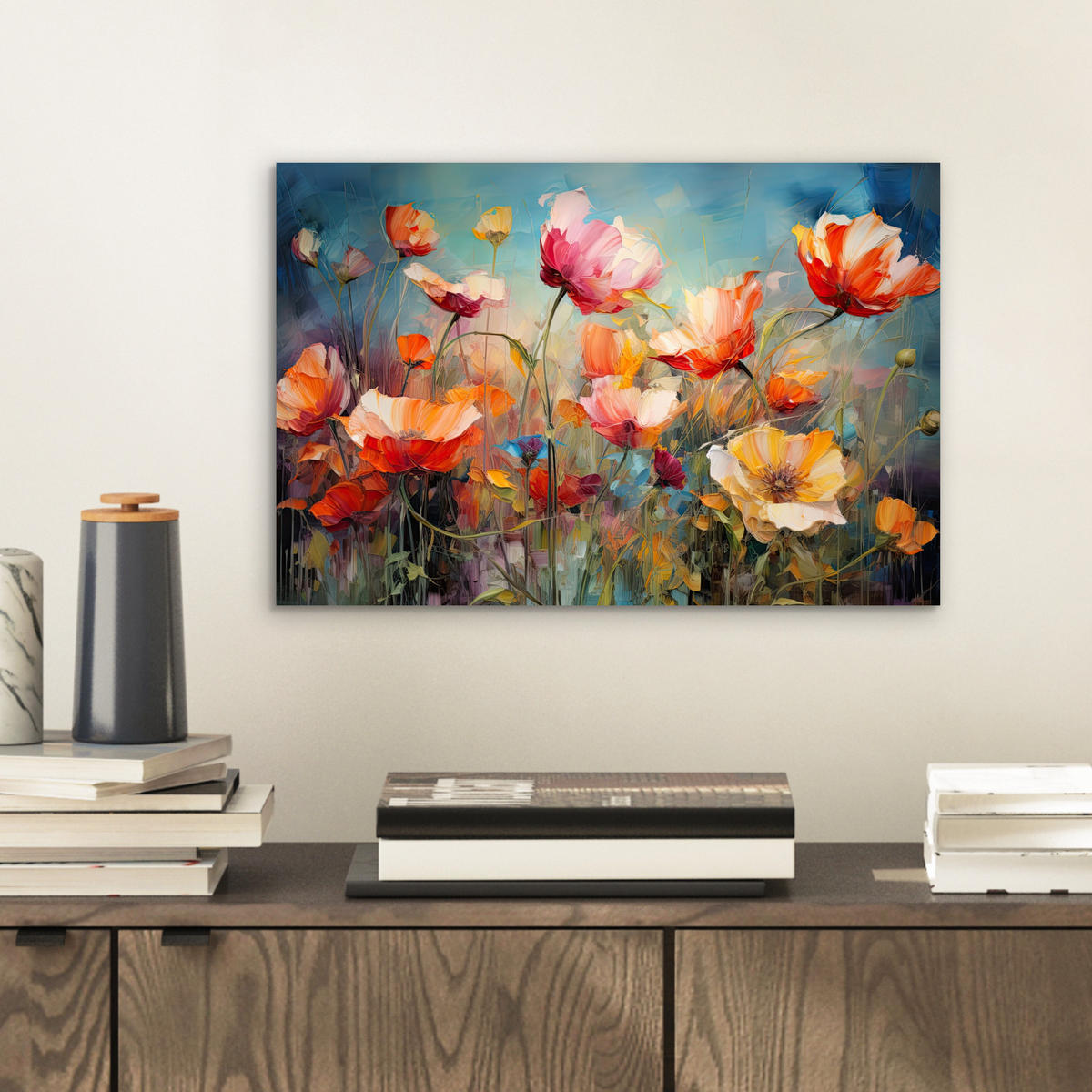 METALLBILD Blumen - Aquarell - Kunst - Botanisch - Natur 30x20 cm - Orange, Metall (30/20cm) - MuchoWow