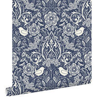 TAPETE Blumen und Vögel im Jugendstil 50 x 900 cm - Blau, Papier (50/900cm) - ESTAhome