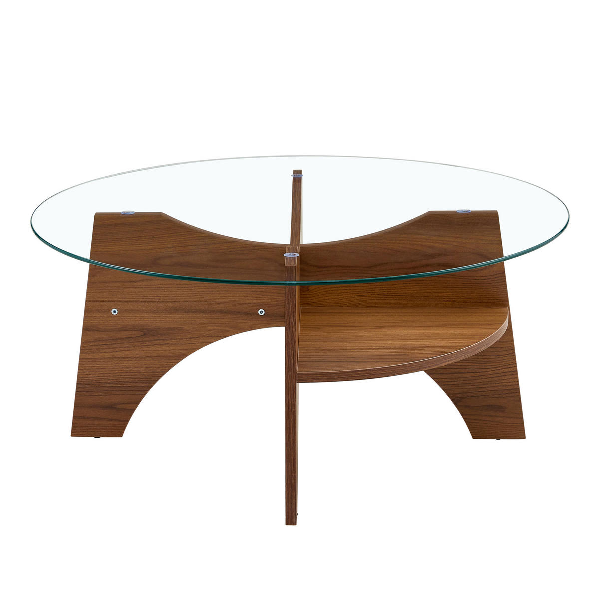 BEISTELLTISCH rund Ø 80 cm Sicherheitsglas Walnuss-Optik - Braun, Glas (80/80/36cm) - Meubliv