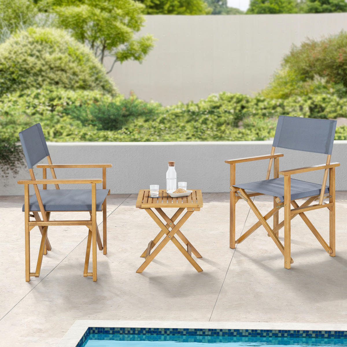 BISTRO-SET 3 TLG. Capistrello - Naturfarben/Grau, Holz/Textil - casa.pro