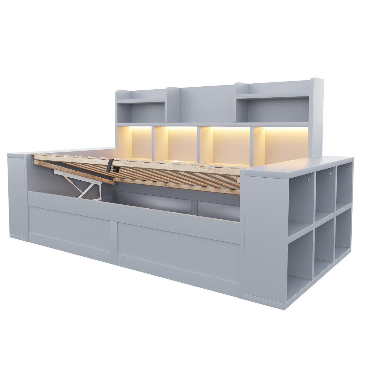 STAURAUMBETT 90/200 cm mit hydraulischem Stauraum und LED, DE-41649, in Grau - Grau, Holzwerkstoff (90/200cm) - ComfortXL