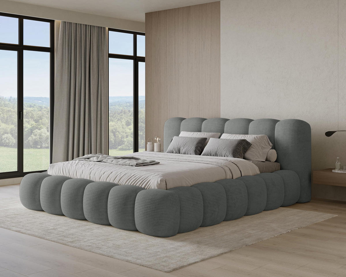 POLSTERBETT 180x200 mit Bettkasten, Lattenrost und Kopfteil, Poso Cord-Stoffbezug Dunkelgrau - Dunkelgrau, Holz (180/200cm) - Chilly