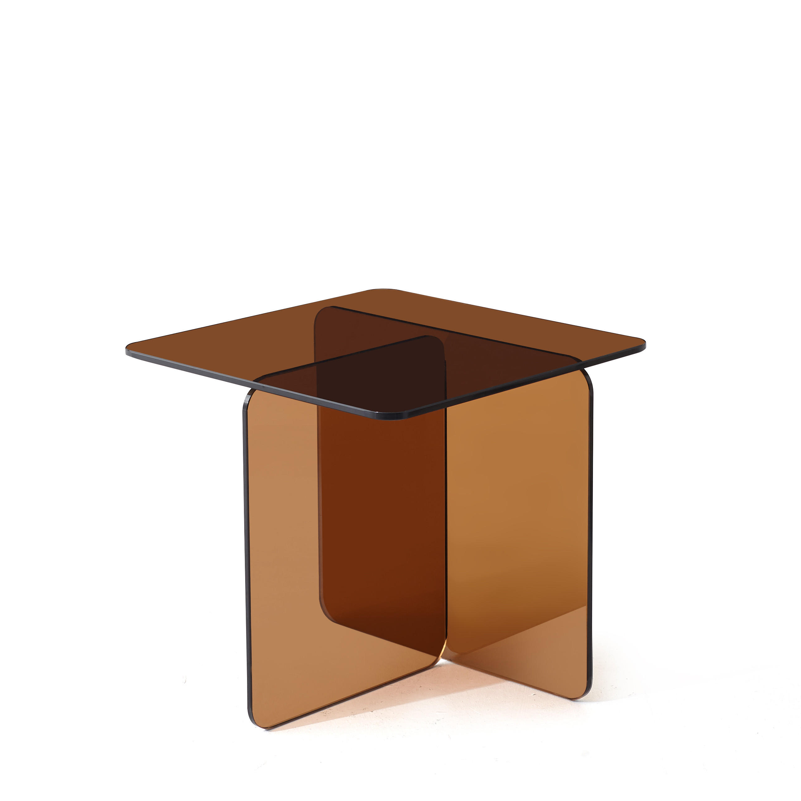 BEISTELLTISCH DE-37401 quadratisch mit gebogenem Glas Braun - Braun, Glas (45/45/41cm) - ComfortXL