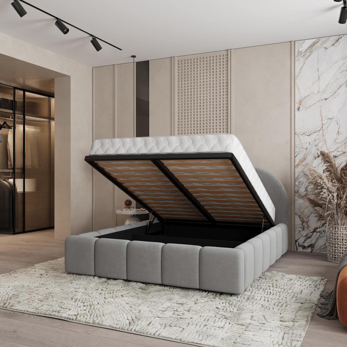 POLSTERBETT FLUSSO 200x200 cm mit Bettkästen - Grau - Grau, Holz (200/200cm) - MASSENO