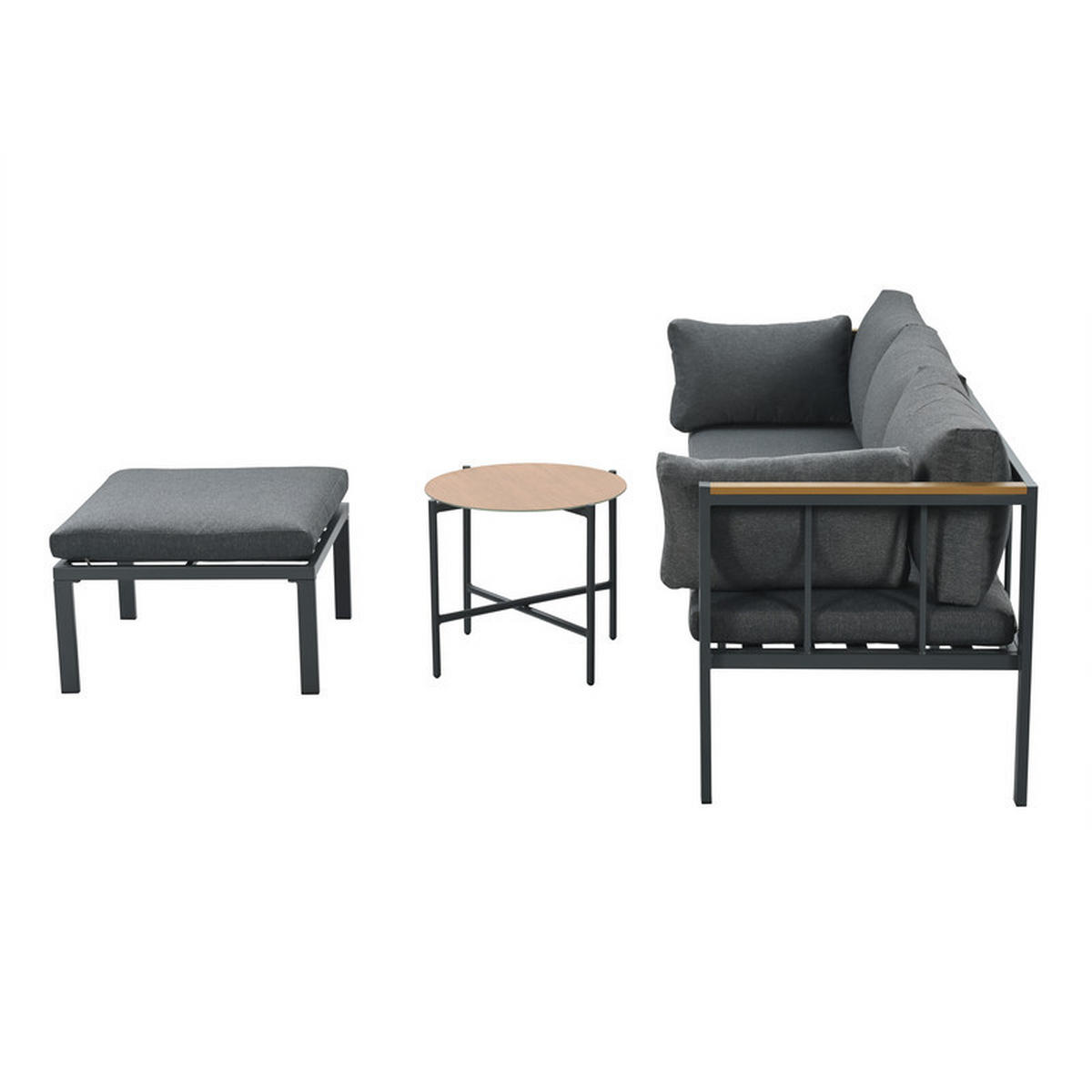GARTENLOUNGE-SET GRAU mit Ecksofa Couchtisch und Fußhocker verzinkter Stahl - Grau, Textil - BLACKCUP