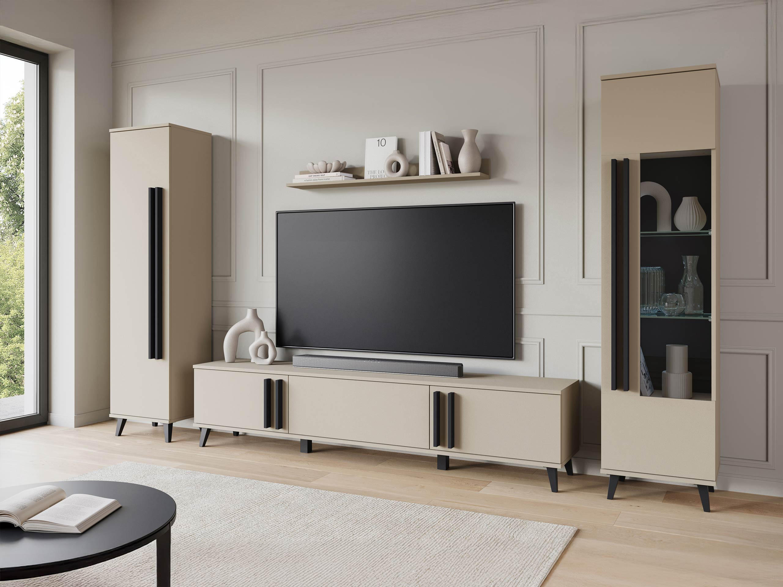 WOHNWAND Helsinki II - Beige/Schwarz, Holzwerkstoff/Kunststoff (180/70/33cm) - MIRJAN24