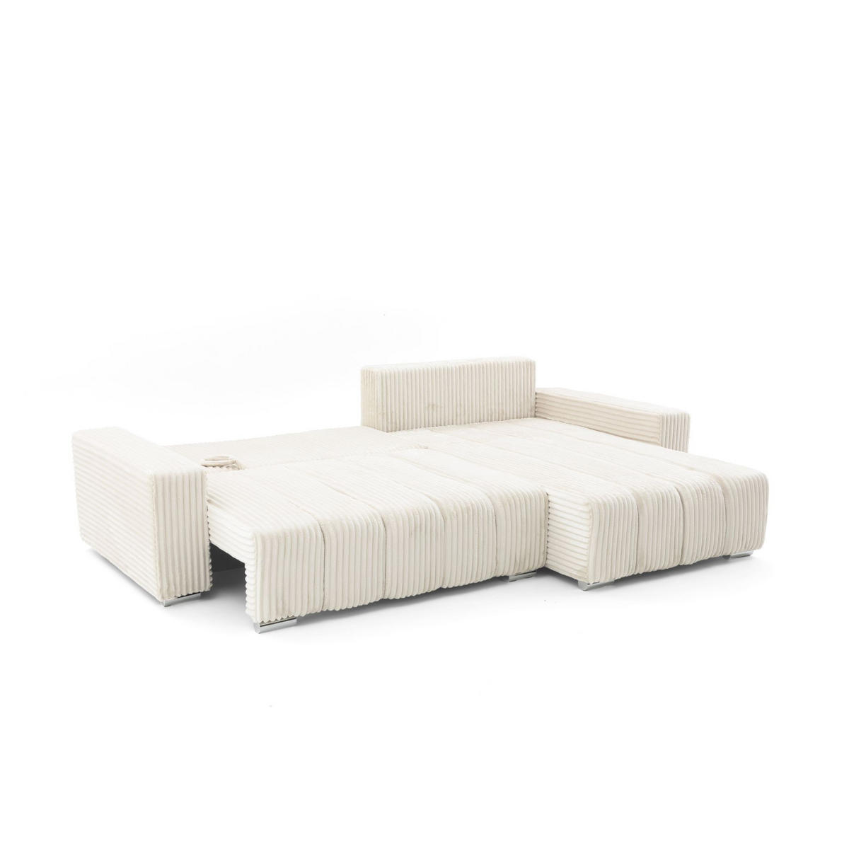 ECKSOFA PIANO L Rechts mit Schlaffunktion 137x234 Cord Creme - Silberfarben/Creme, Holz/Textil (178/278cm) - Muffo