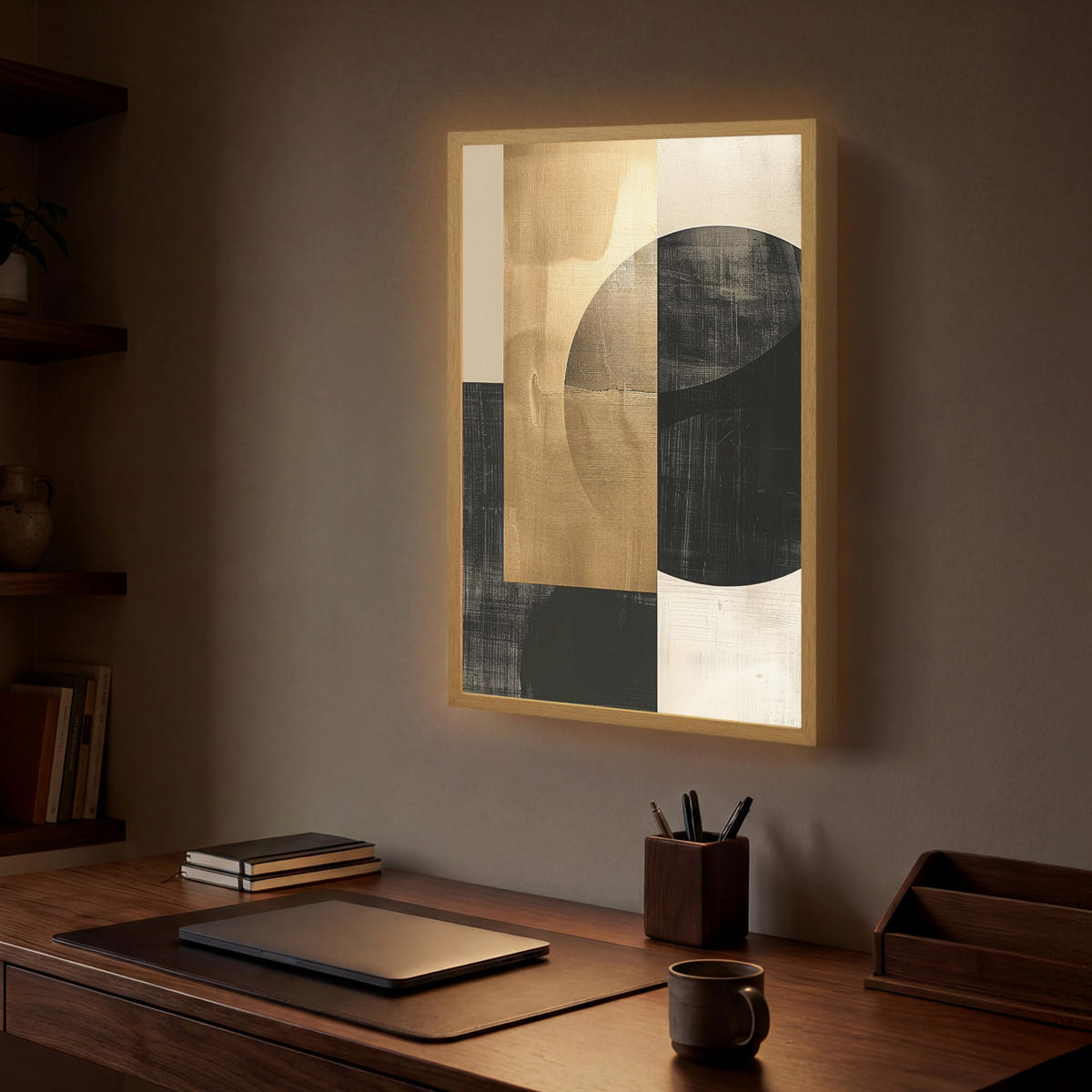 NÁSTĚNNÁ LAMPA S AKUMULÁTOREM Abstraktní - Moderní - Černá - Zlatá 40x60 cm - písková barva, kompozitní dřevo (40/60/8cm) - OnlyWow