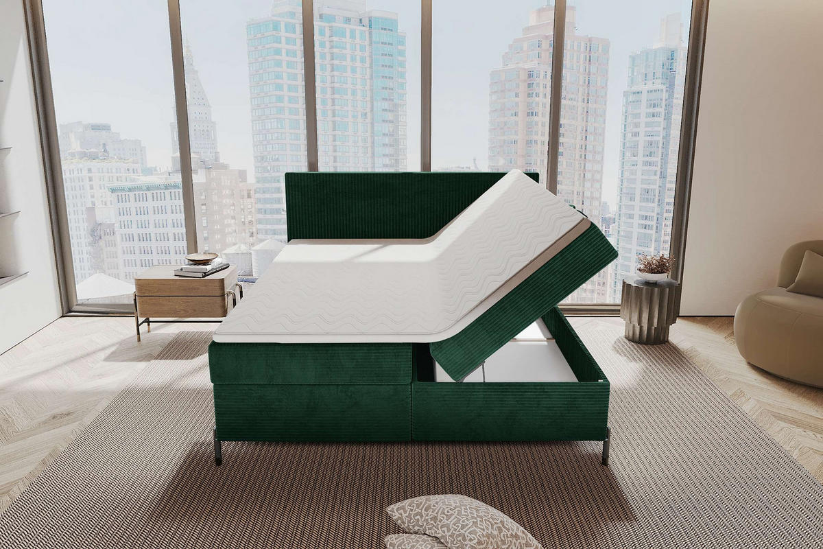 BOXSPRINGBETT VERO Cordstoff Dunkelgrün 180/200 cm - Dunkelgrün/Schwarz, Holzwerkstoff/Textil (180/200cm) - 99rooms