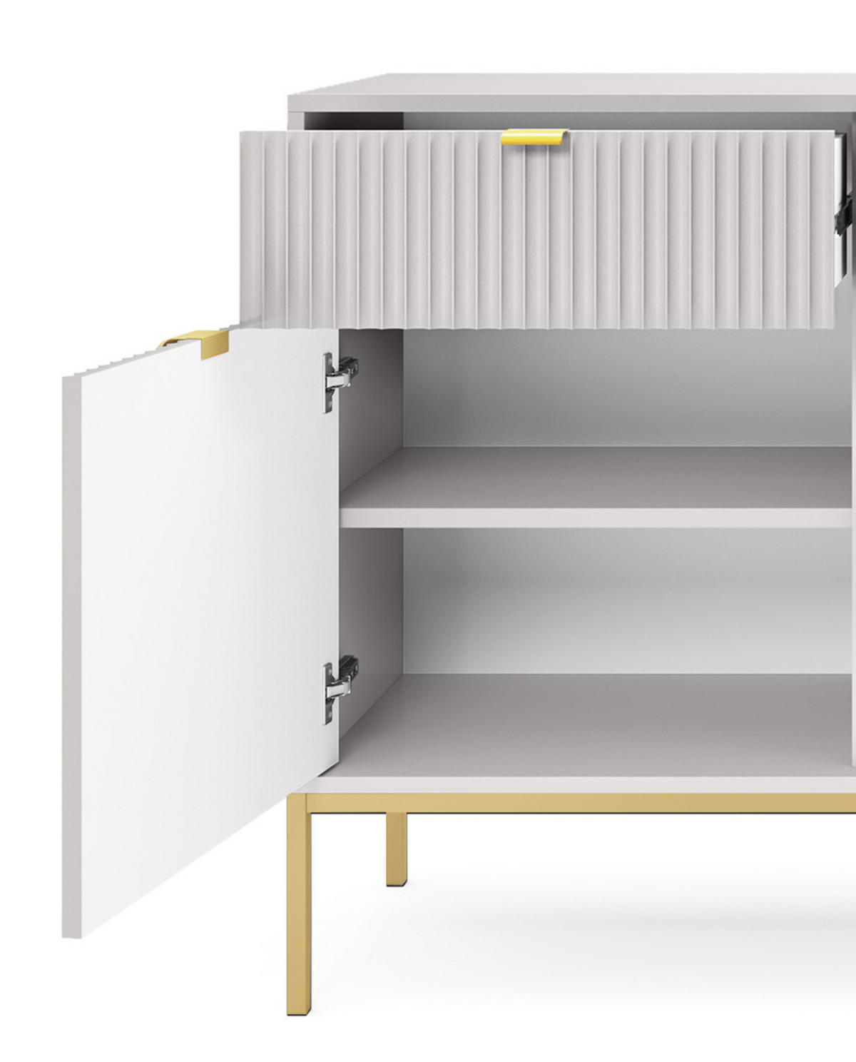 KOMMODE NOVA - KSZ154, Geriffelte Fronten, goldene Griffe 154x39x83 cm Grau - Goldfarben/Graphitfarben, Holzwerkstoff/Kunststoff (154/83/39cm) - DomoHome
