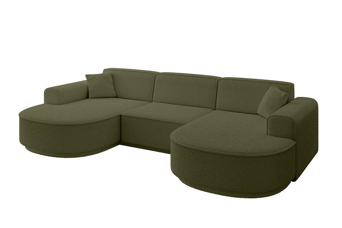 WOHNLANDSCHAFT MARI-U1 - 295x163x73,5 cm Grün Bouclé - Schwarz/Grün, Holzwerkstoff/Kunststoff (295/73.5/163cm) - ALTDECOR