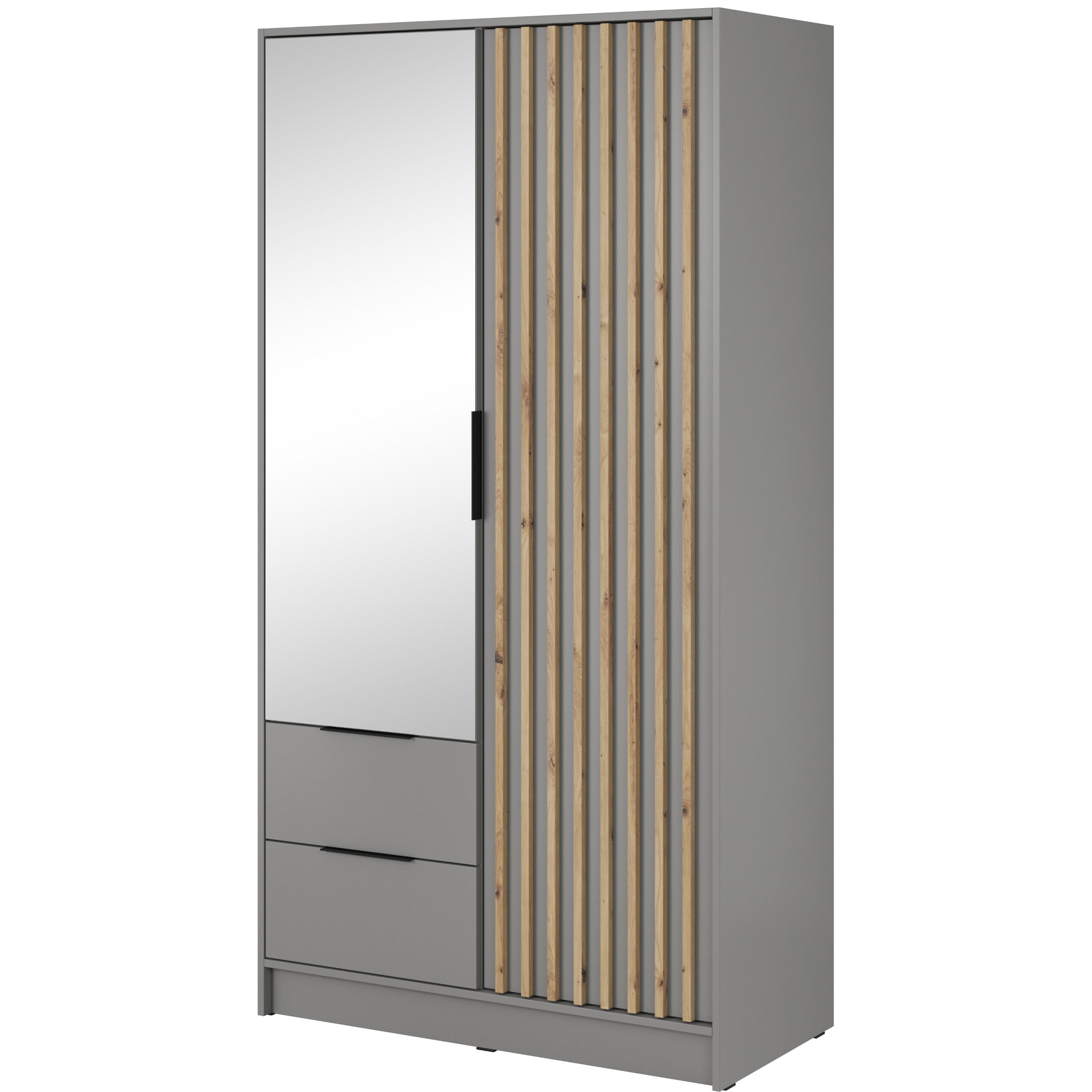 DREHTÜRENSCHRANK NELIANA 105/200/51 cm 2-türig mit Spiegel Grau - Grau, Holzwerkstoff (105/200/51cm) - MASSENO