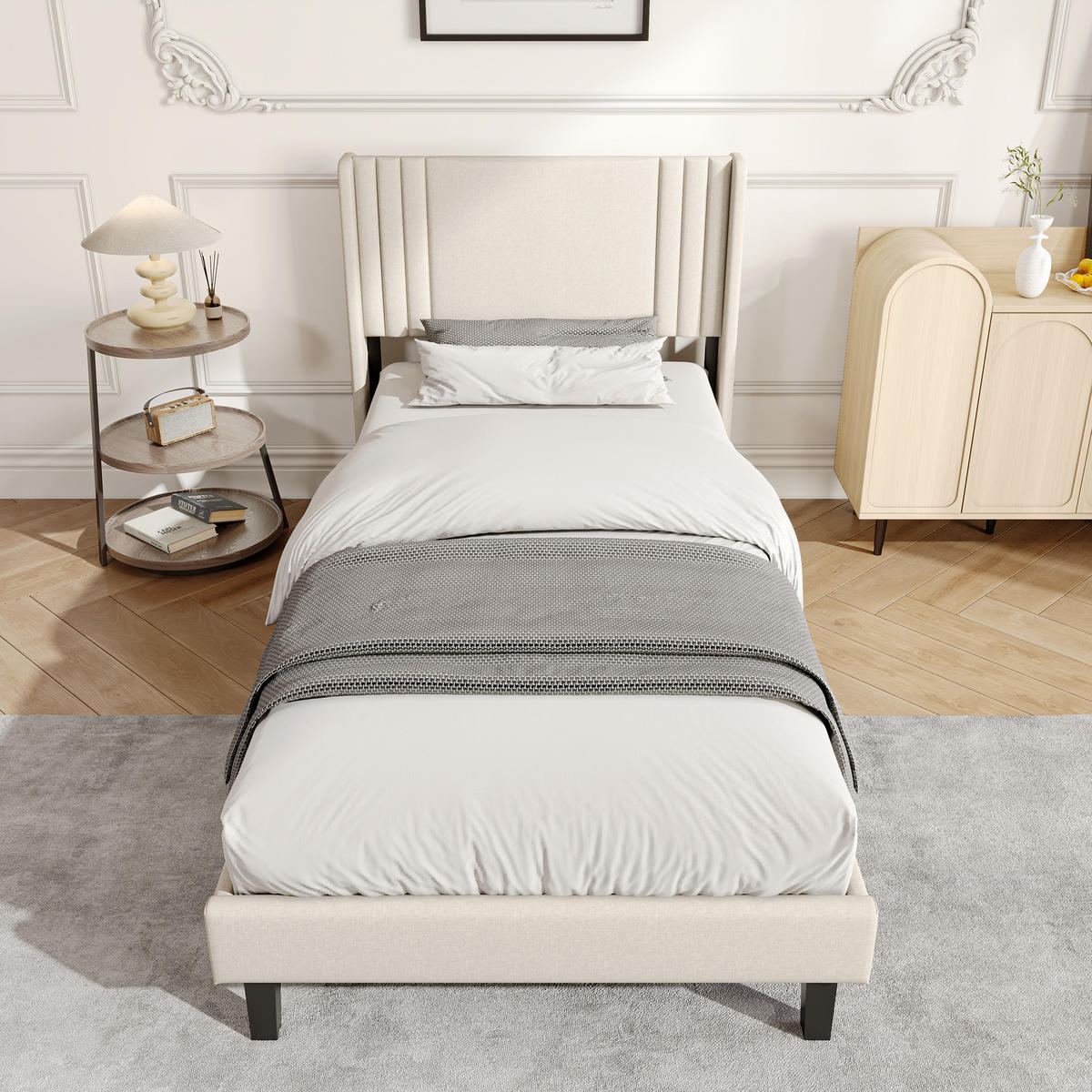 POLSTERBETT 90/200 cm Beige mit gepolstertem Kopfteil - Beige, Holz (90/200cm) - SHOPENTRA