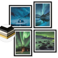 WANDBILDER 4er-Set - 50x50 cm & 40x60 cm Schwarzer Rahmen - Winterlandschaften, Nordlichter, Berge - Schwarz, Kunststoff (50/50cm) - ArtPrintCave