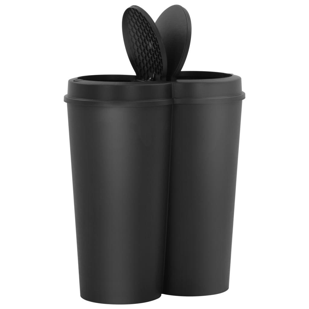 MÜLLEIMERMIT 2 Fächer 2x25L Schwarz - Schwarz, Kunststoff (50/53/30cm) - DELUKE