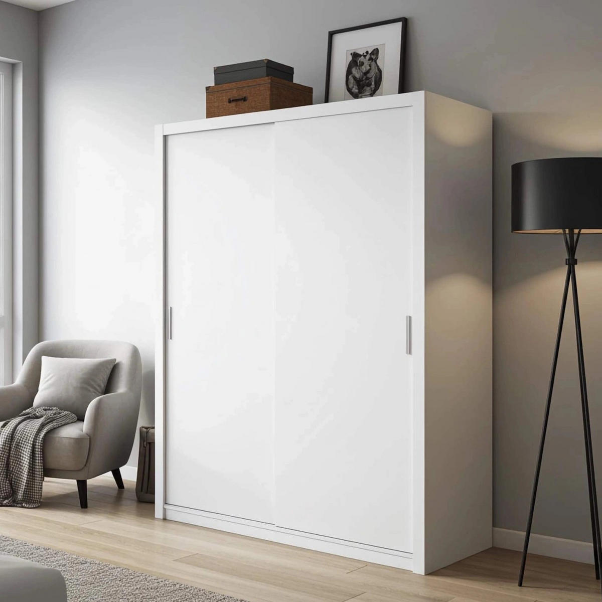 SCHIEBETÜRENSCHRANK Tamiza 180/215/62 2-türig - Silberfarben/Weiß, Holzwerkstoff/Kunststoff (180/215/62cm) - Ravio