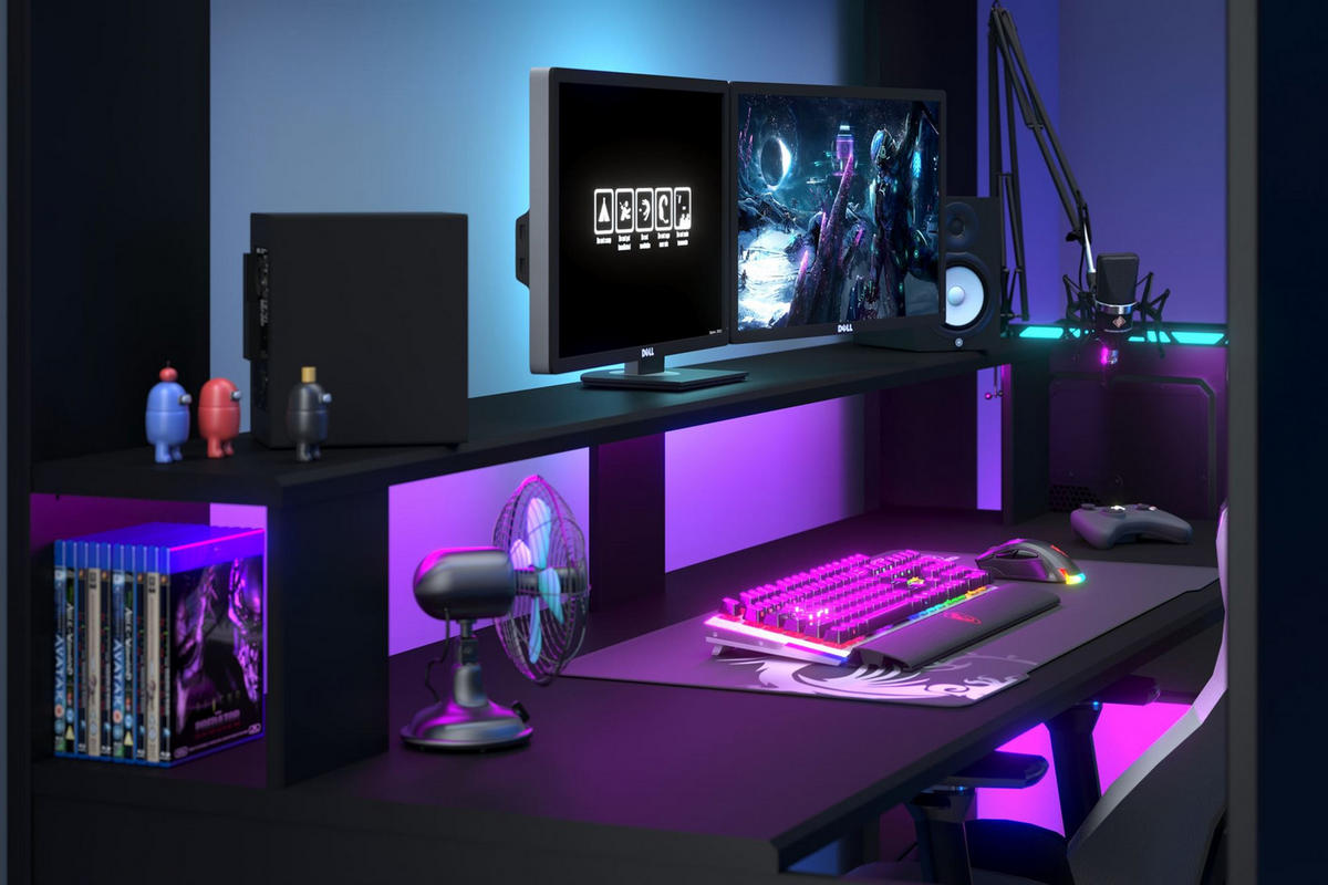 GAMING-HOCHBETT Parisot Online 1 mit LED+USB 90x200 Holzdekor Schwarz - Schwarz, Kunststoff (90/200cm) - 58aufmkessel
