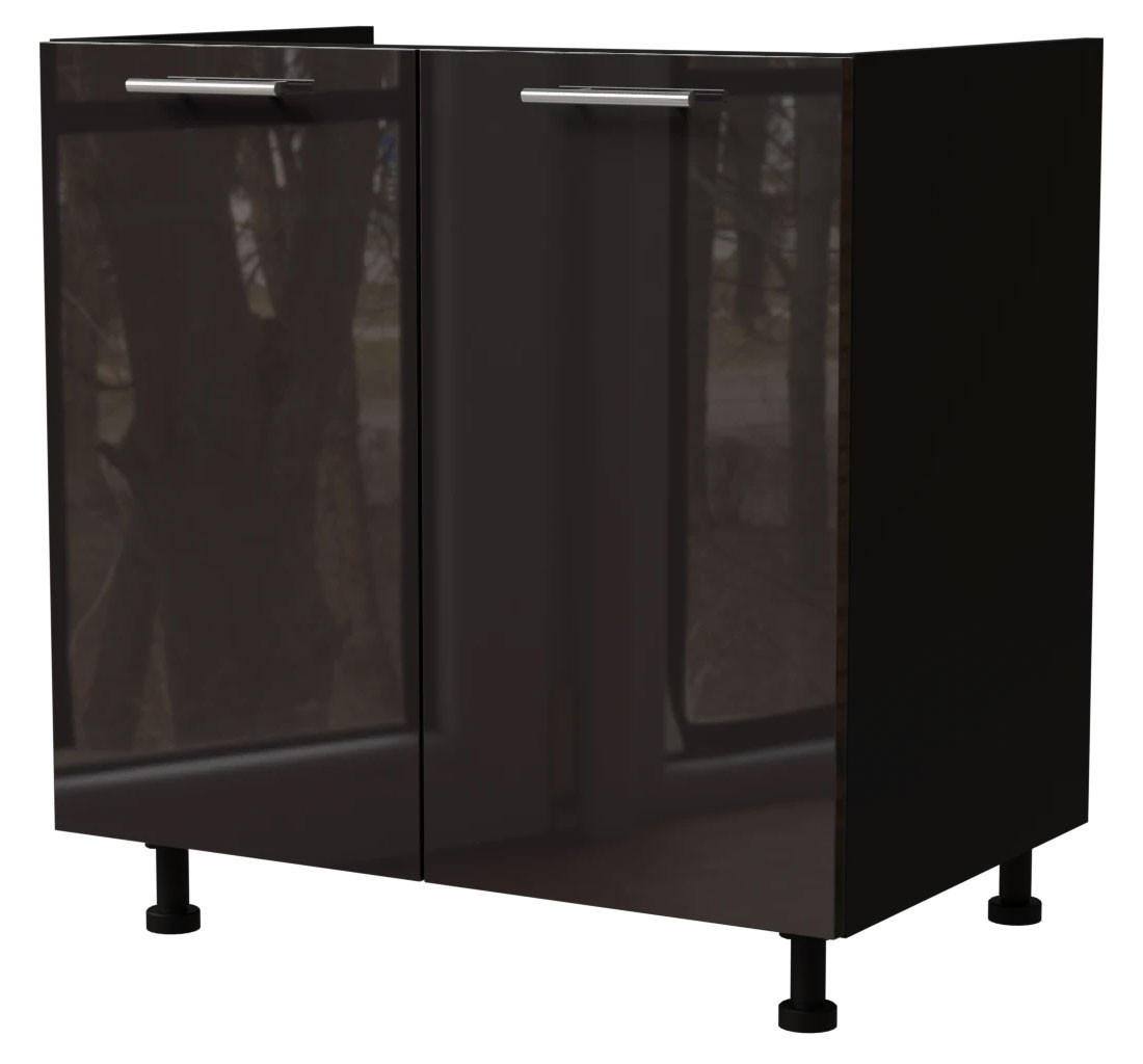 SPÜLENUNTERSCHRANK Essen D8Z/80 Grau Hochglanz / Schwarz Matt 80 / 50 / 82cm - Schwarz/Grau, Holz/Holzwerkstoff (80/82/50cm) - Feldmann-Wohnen