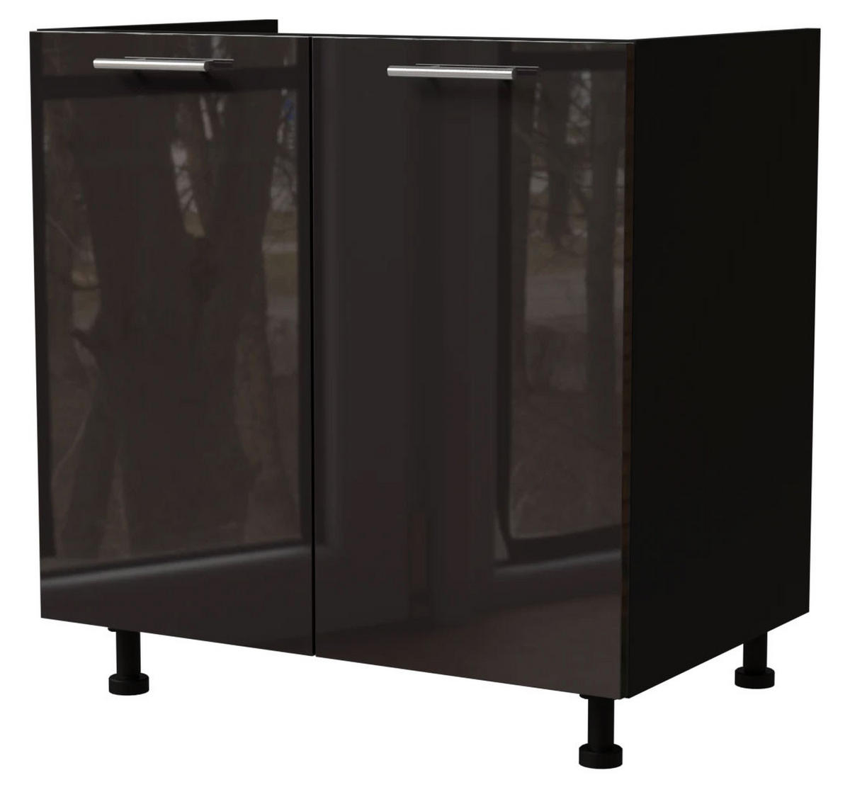 SPÜLENUNTERSCHRANK Essen D8Z/80 Grau Hochglanz / Schwarz Matt 80 / 50 / 82cm - Schwarz/Grau, Holz/Holzwerkstoff (80/82/50cm) - Feldmann-Wohnen