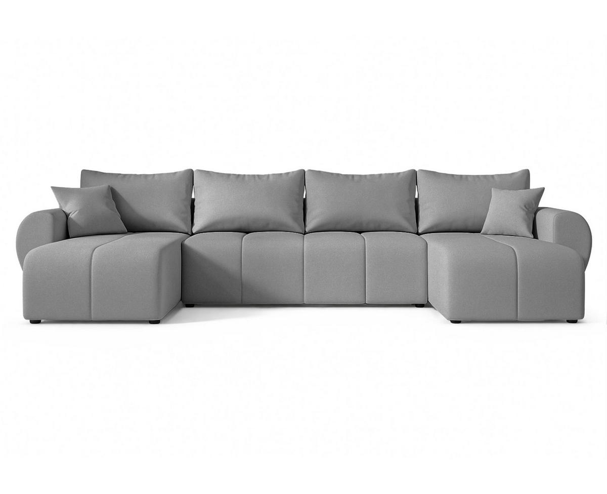 WOHNLANDSCHAFT Malatya U Form Hellgrau 311/145/80 cm mit Schlaffunktion - Hellgrau/Schwarz, Kunststoff/Textil (311/80/145cm) - AX Living