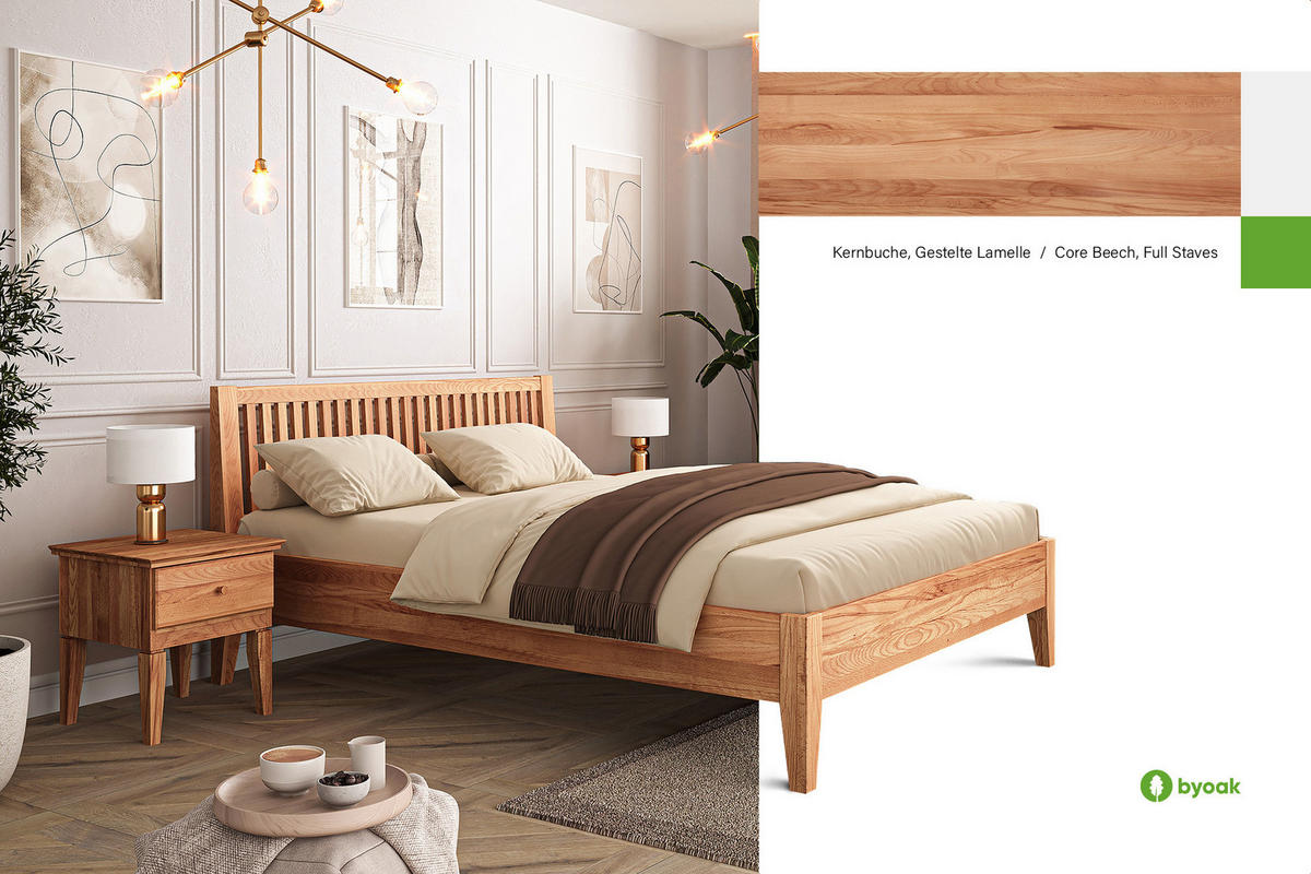 MASSIVHOLZBETT ELIAS 1 180x220 Kernbuche - Kernbuche, Holz (180/220cm) - byoak