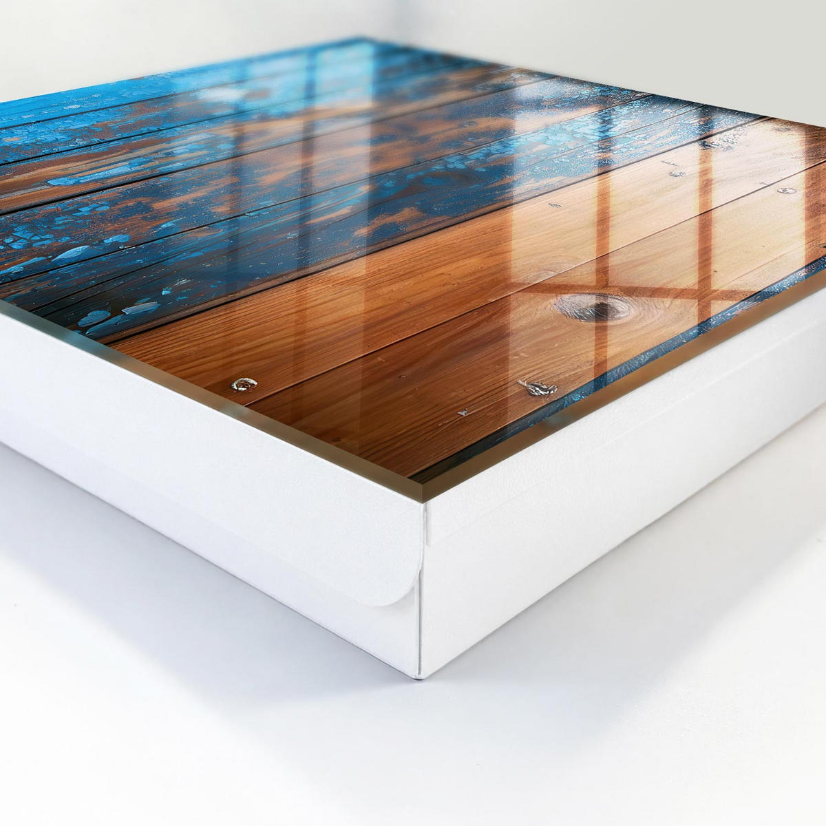 SCHLÜSSELBOX Weiß 30x30 cm – Türöffnung nach rechts - Holzstruktur - Blau, Metall (30/30/5cm) - TULUP