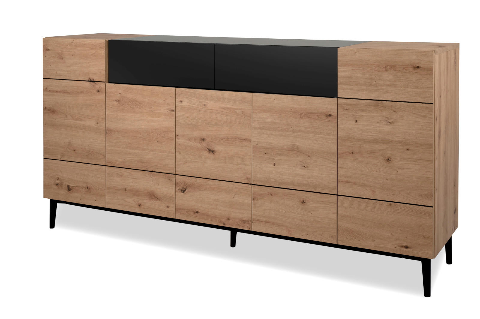 Furn.Design Sideboard Eiche Artisan, Schwarz 180x90x42 cm