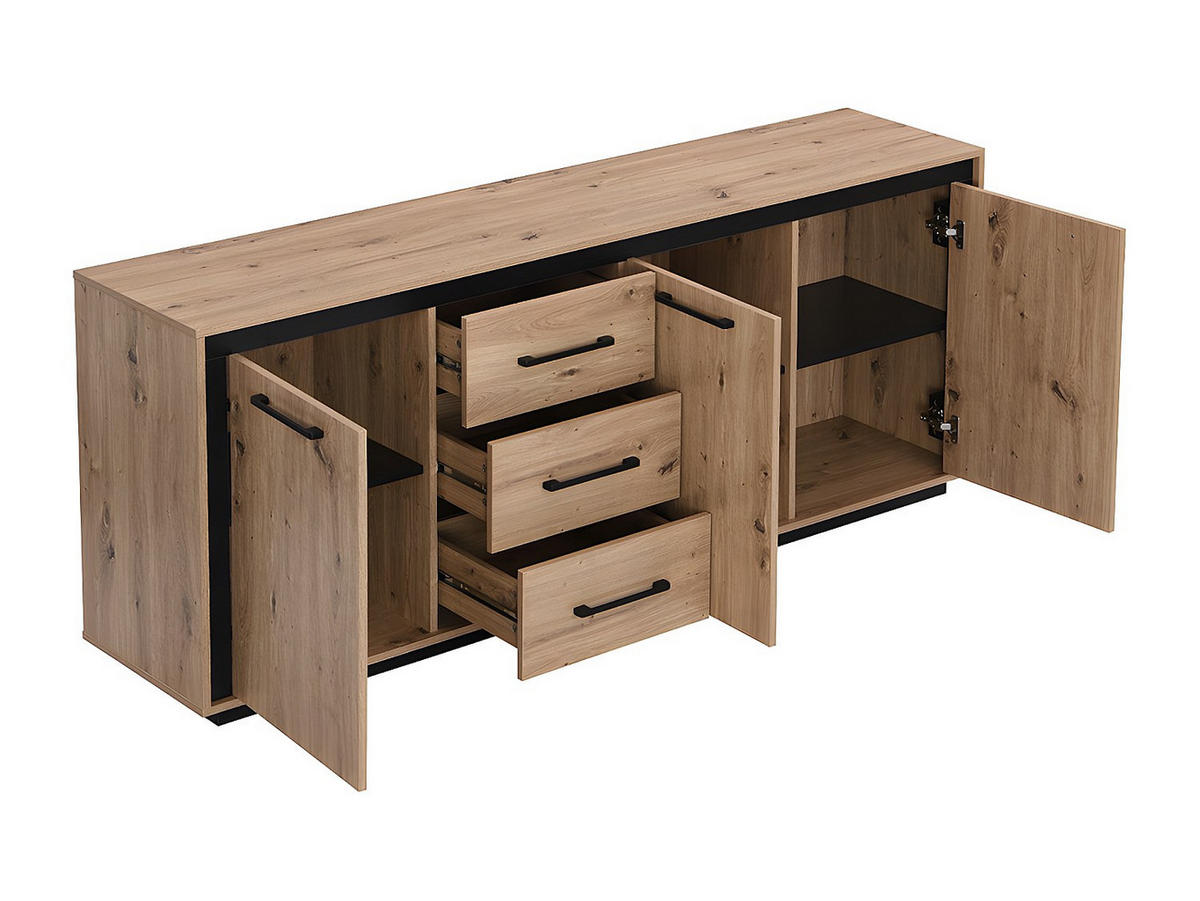 SIDEBOARD mit 3 Türen & 3 Schubladen - MDF - Naturfarben & Schwarz - NALAMANE - Naturfarben, Holz (180/75/40cm) - Vente-Unique