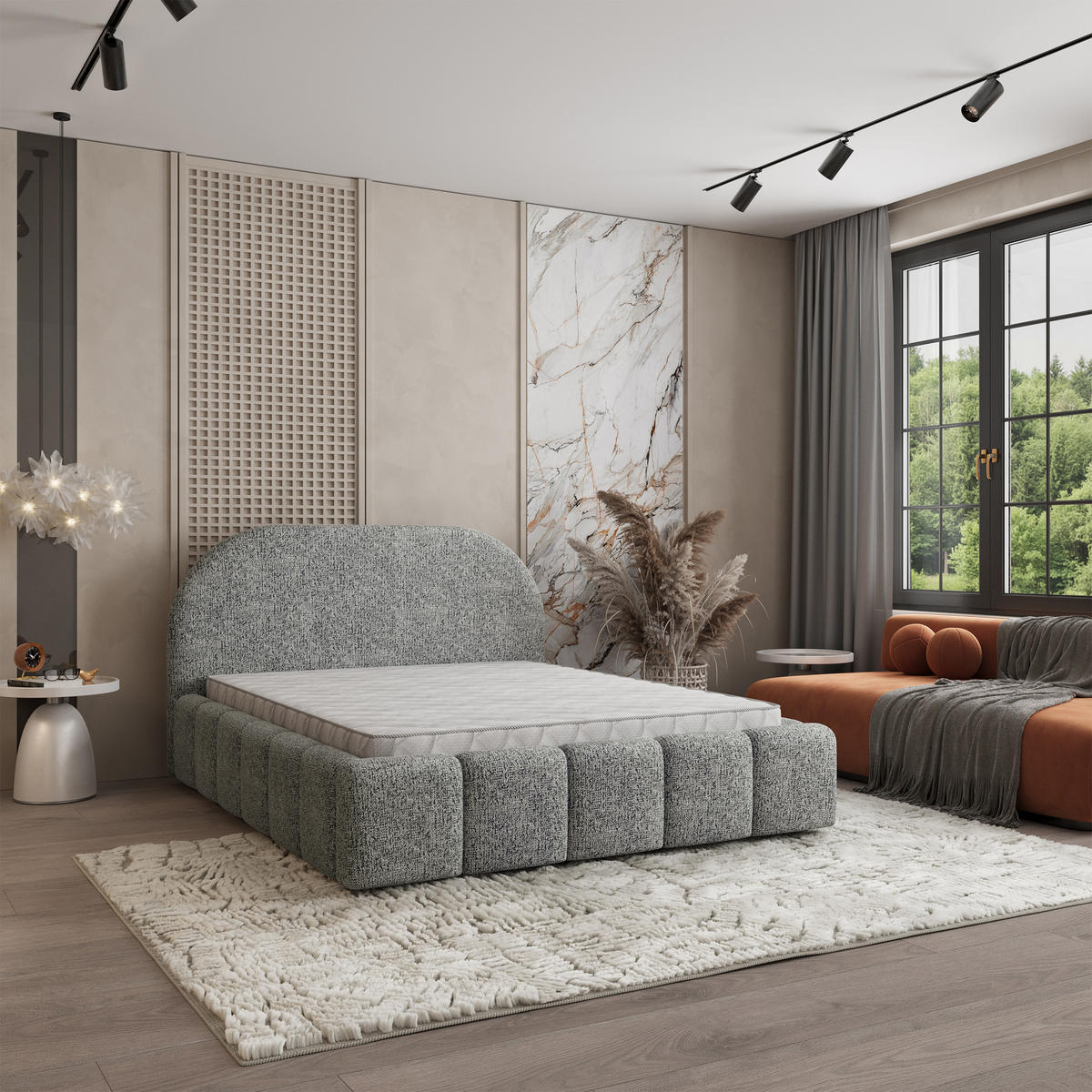 POLSTERBETT FLUSSO 200x200 cm mit Bettkästen - Hellgrau - Hellgrau, Holz (200/200cm) - MASSENO