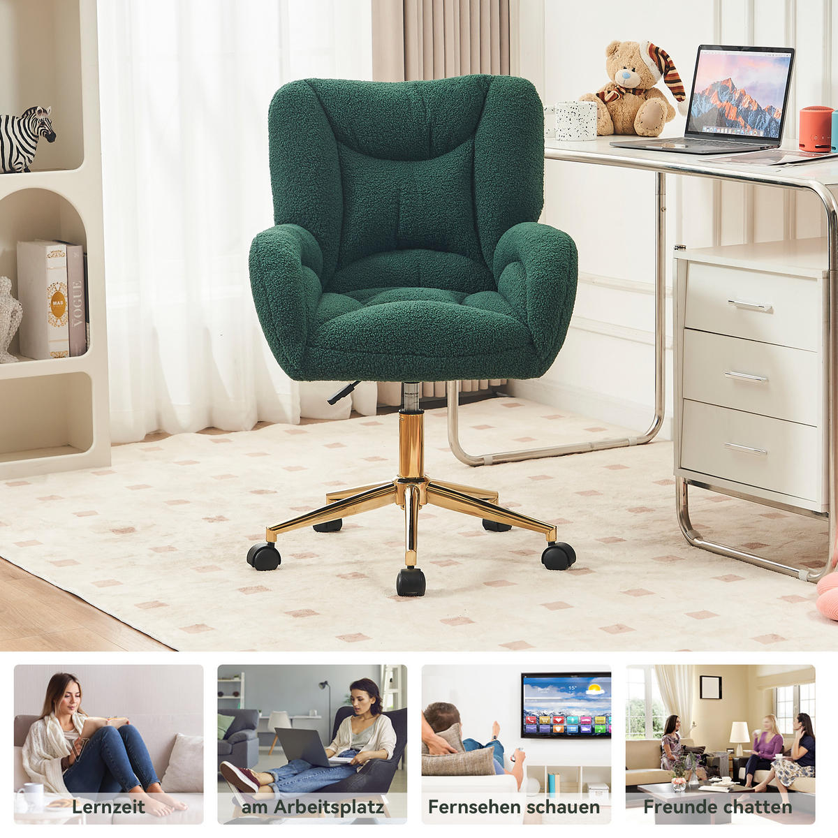 DREHSTUHL Teddy-Stoff mit höhenverstellbarem Sitz 64/62/92.5 cm Grün - Grün, Textil (62/92.5/64cm) - Redom