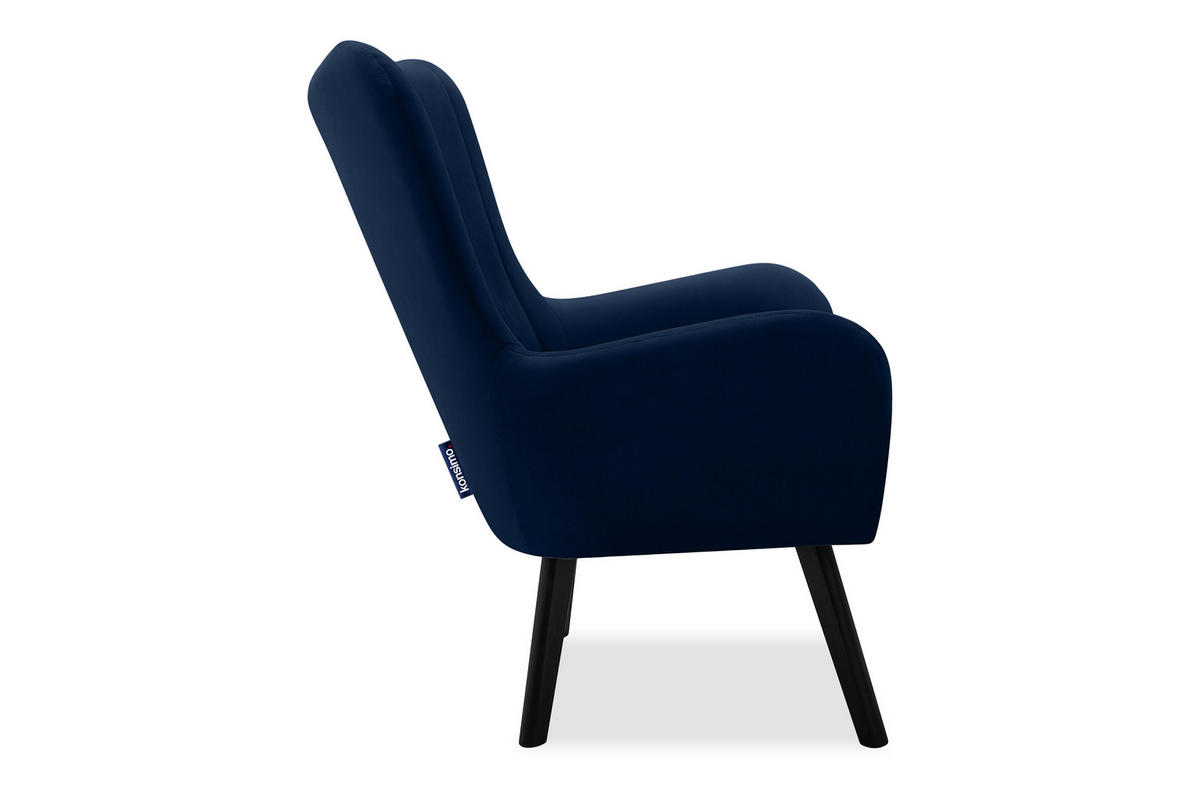 OHRENSESSEL GADI Velourstoff, Marineblau - Schwarz/Dunkelblau, Holz/Textil (76/100/78cm) - KONSIMO®