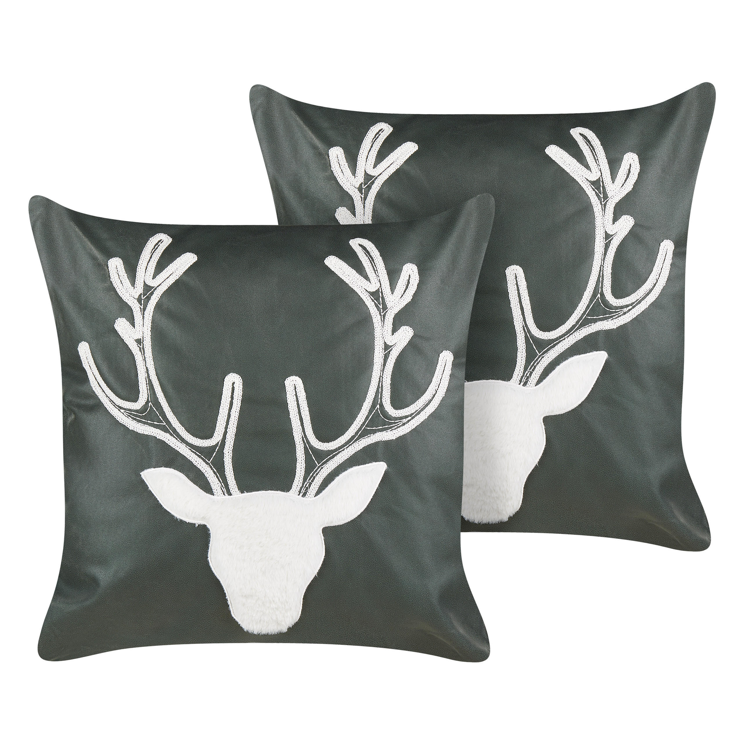 DEKOKISSEN 2er-Set Grün 45/45 cm Bicocca - Weiß/Grün, Textil (45/45cm) - Beliani