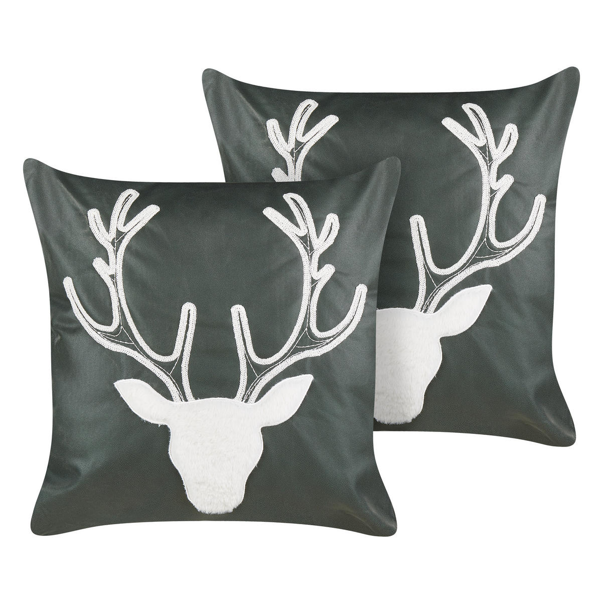DEKOKISSEN 2er-Set Grün 45/45 cm Bicocca - Weiß/Grün, Textil (45/45cm) - Beliani