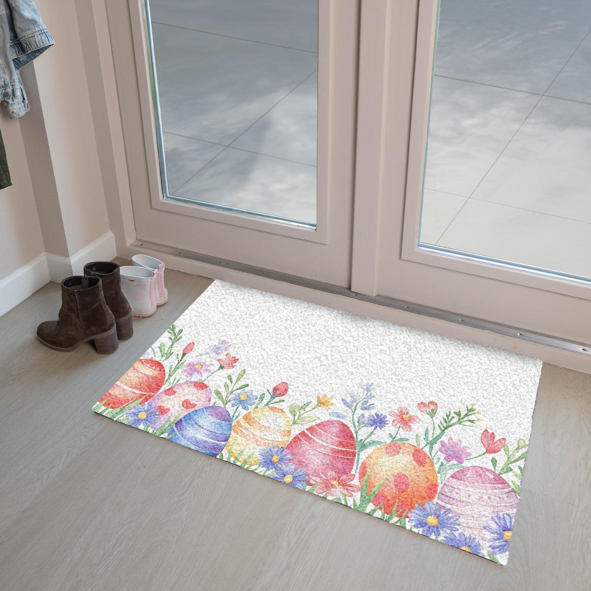 FUSSMATTE Blumengarten - Bunt - Eier 90x60 cm - Multicolor/Weiß, Kunststoff (60/90cm) - MuchoWow