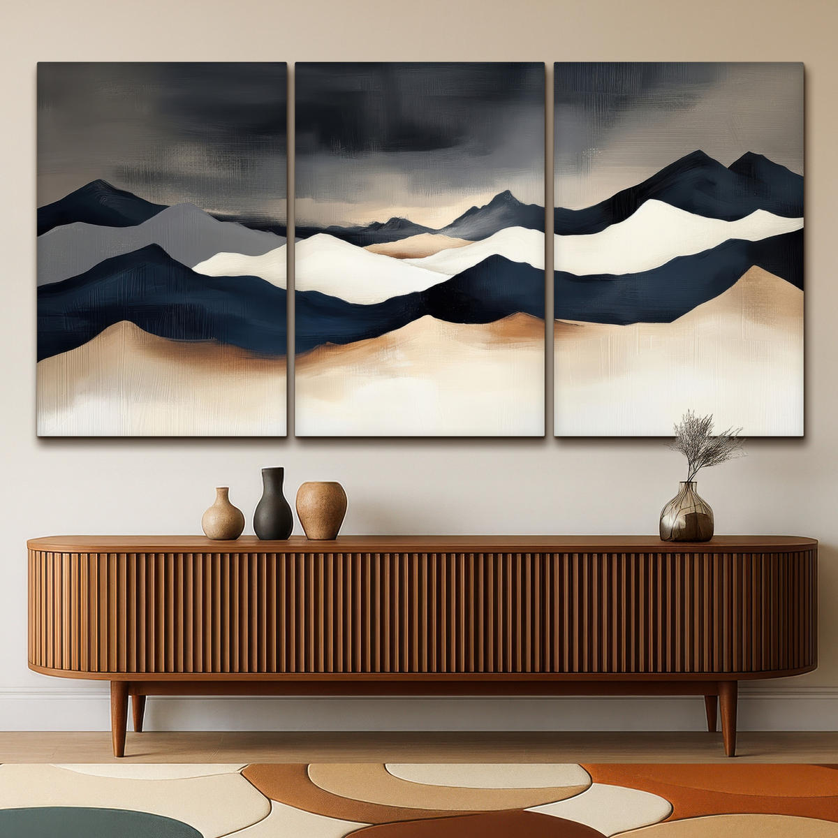 LEINWANDBILD 3er Set Landschaft - Abstrakt - Modern 240x120 cm - Dunkelblau, Textil (240/120cm) - MuchoWow