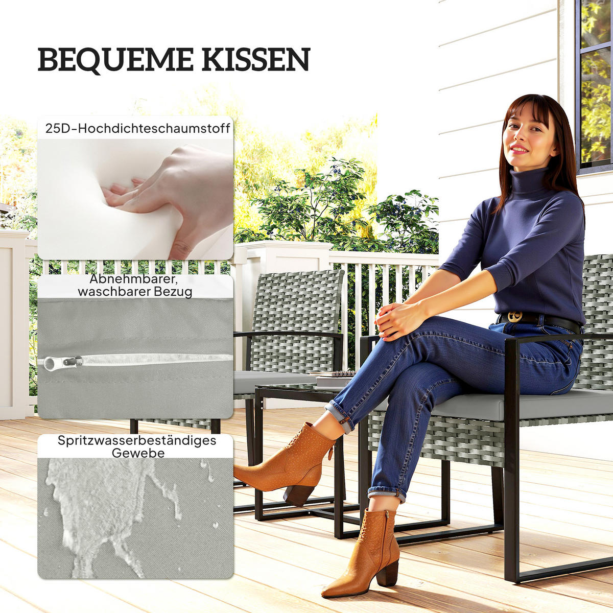 BISTROSET 3-teilig DE-06776 mit Couchtisch Hellgrau - Hellgrau, Kunststoff/Metall - ComfortXL