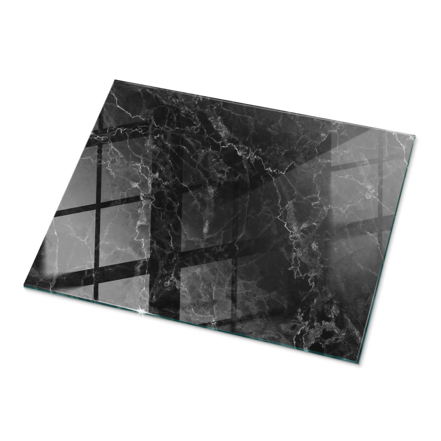 TISCHPLATTE 80x60 cm Marmoriert mit Aderung - Hellgrau/Schwarz, Glas (80/60/0.4cm) - TULUP