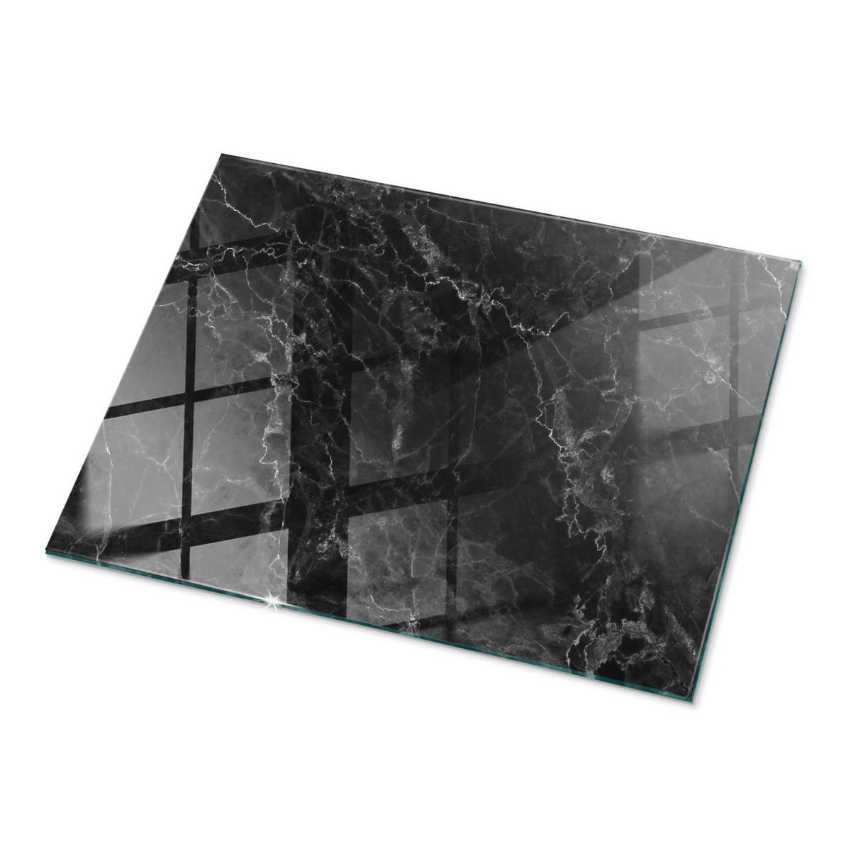 TISCHPLATTE 80x60 cm Marmoriert mit Aderung - Hellgrau/Schwarz, Glas (80/60/0.4cm) - TULUP