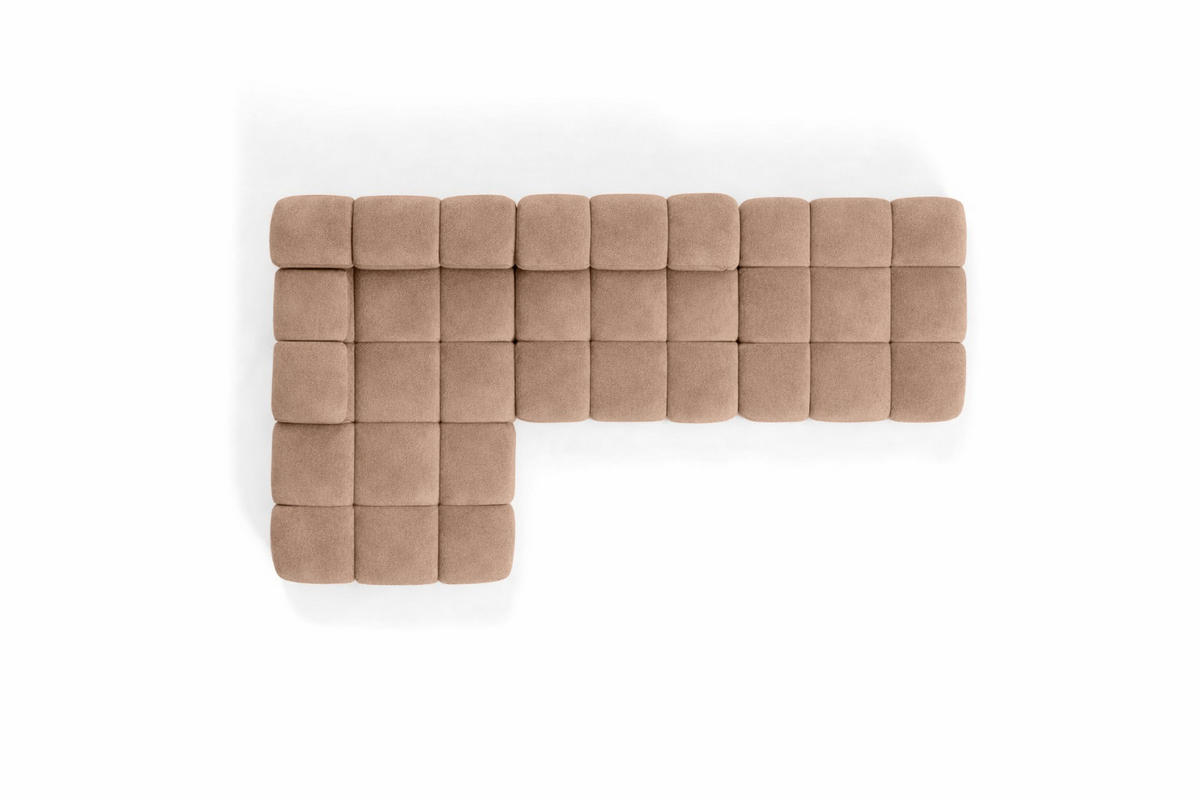 ECKSOFA L-Form Modular Mit Hocker, Veloursstoff Salvador, Dunkelbeige, Links, Selia - Beige, Holz (285/160cm) - Kaiser Möbel