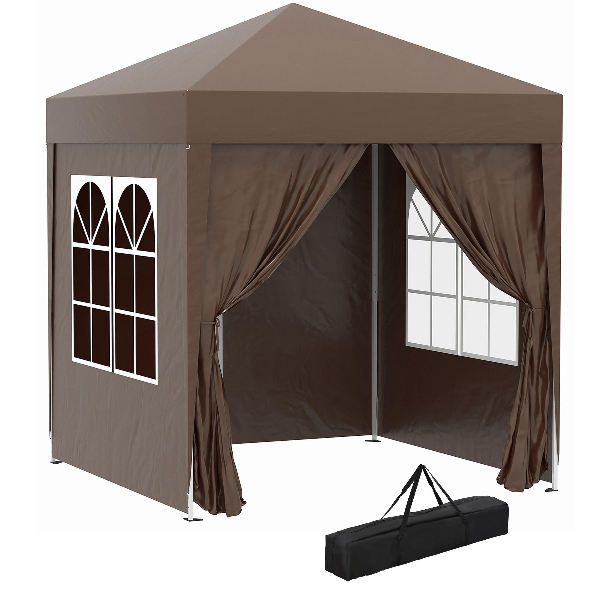 PAVILLON (2 x 2 m) mit 4 abnehmbaren Seitenwänden und Tragetasche,Faltbarer, braun - Braun, Metall (2/2.4/2cm) - Vallsero