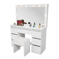 SCHMINKTISCH Lilia weiß mit LED-Beleuchtung und Hocker Melly - Weiß, Holz (108/140/41cm) - Juskys