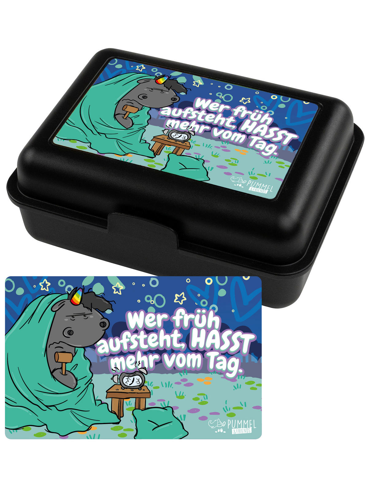 BROTDOSE Pummel & Friends Grummeleinhorn Frühaufsteher Schwarz 17,5 x 12,8 x 6,9 cm - Schwarz, Kunststoff (17.5/6.9/12.8cm) - United Labels