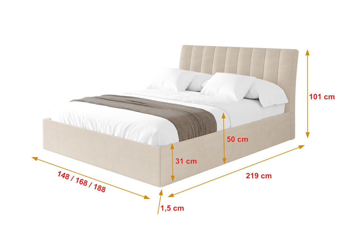 POLSTERBETT mit Bettkasten und Lattenrost, Boxbett ohne Matratze - ILAN 180x200 Beige - Kaschmir, Holzwerkstoff/Textil (180/200cm) - ALTDECOR